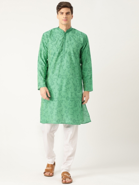 

SOJANYA Men Green & White Printed Kurta with Churidar