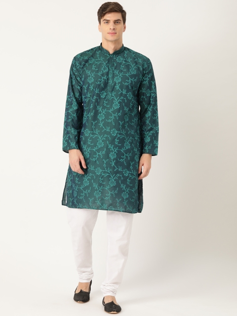

SOJANYA Men Green & White Printed Kurta with Churidar