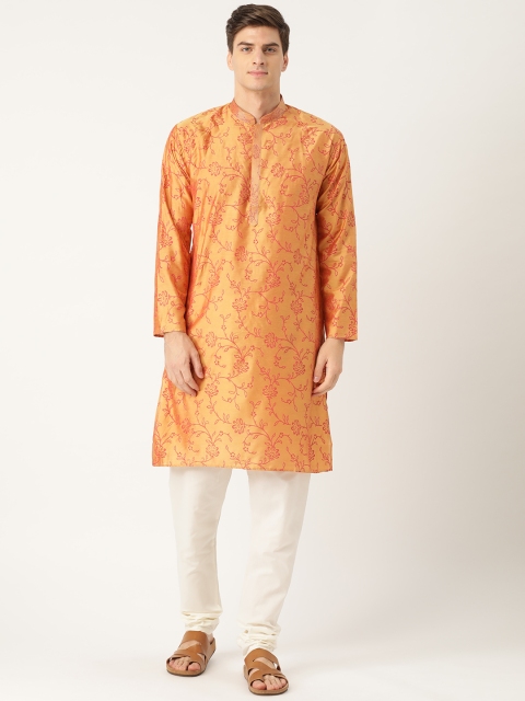 

SOJANYA Men Orange & White Printed Kurta with Churidar