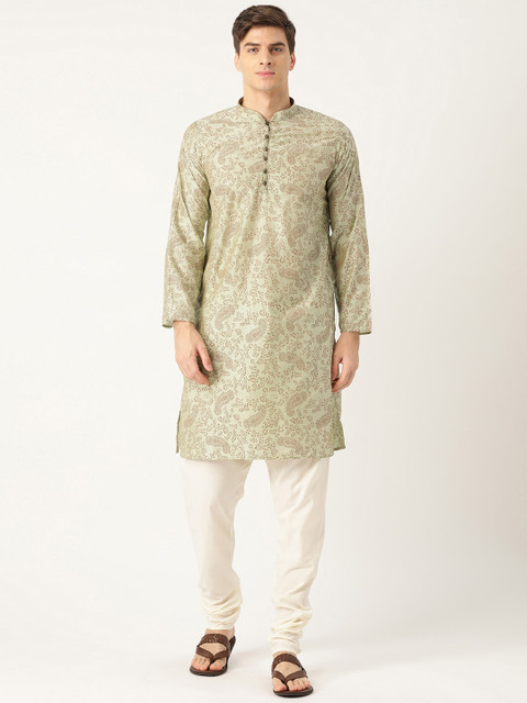 

SOJANYA Men Green & Off-White Paisley Print Kurta with Churidar