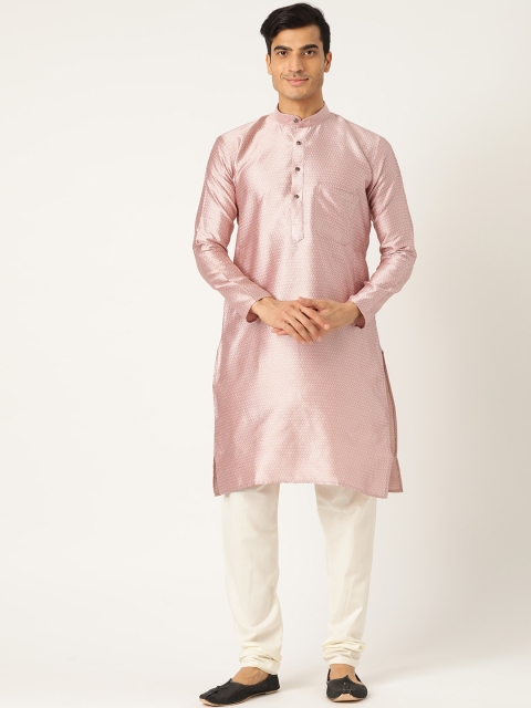 

SOJANYA Men Pink & Off-White Self-Design Kurta with Churidar