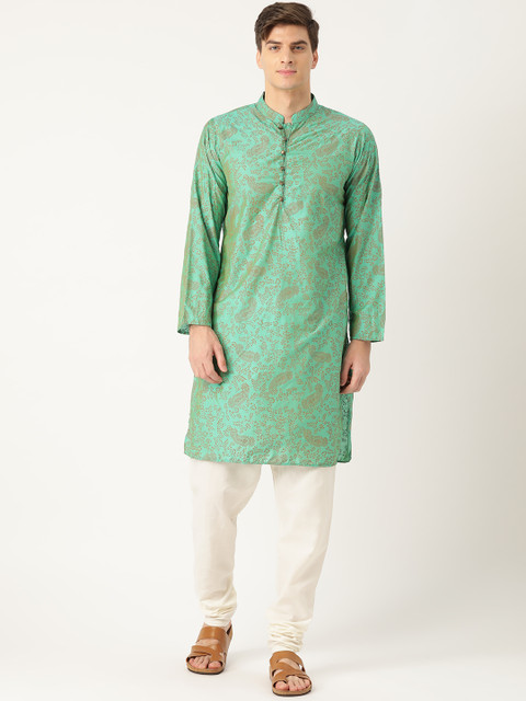 

SOJANYA Men Sea Green Printed Kurta with Churidar