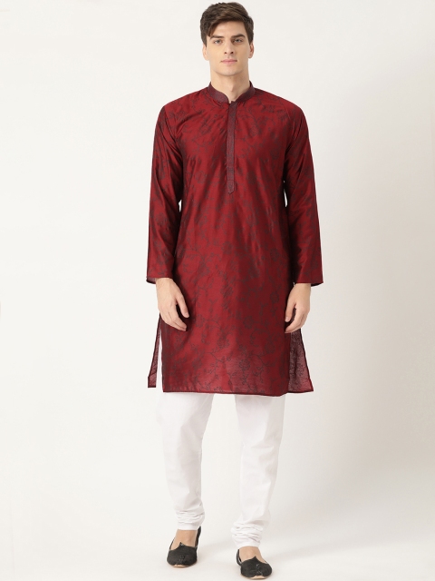 

SOJANYA Men Maroon & White Printed Kurta with Churidar