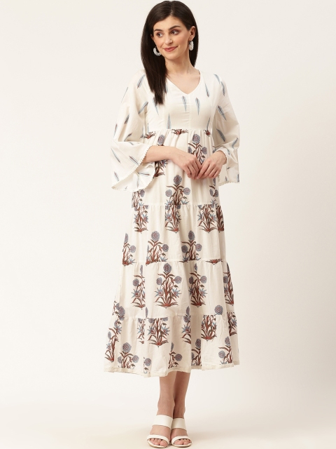 

Moda Rapido Women White & Brown Printed Tiered Maxi Dress