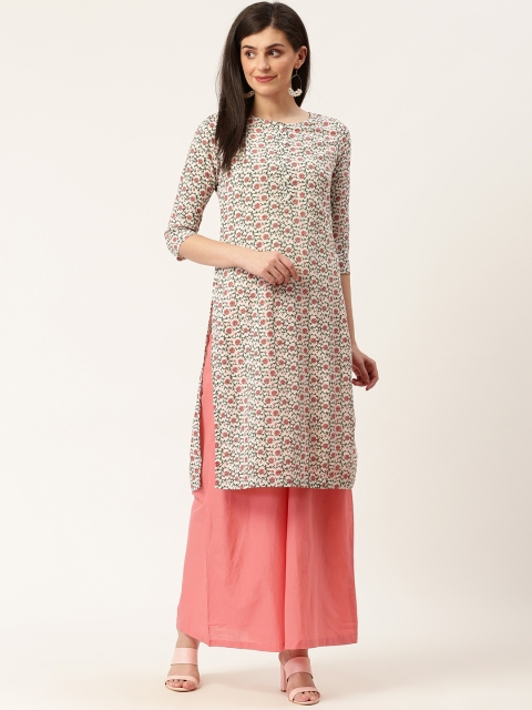 

Moda Rapido Women Off-White & Pink Printed Straight Kurta
