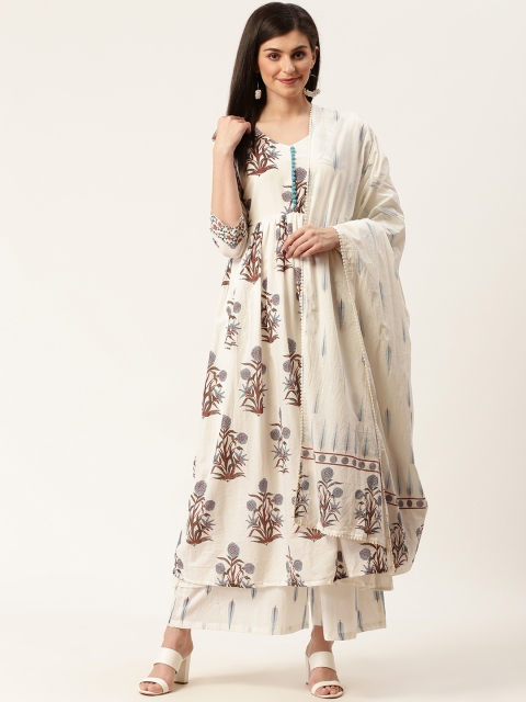 

Moda Rapido Women Off-White & Blue Printed Anarkali Kurta With Dupatta