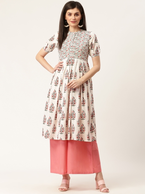 

Moda Rapido Women Off-White & Pink Printed A-Line Kurta