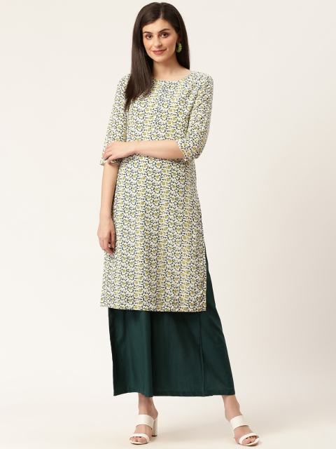 

Moda Rapido Women White & Yellow Printed Straight Kurta