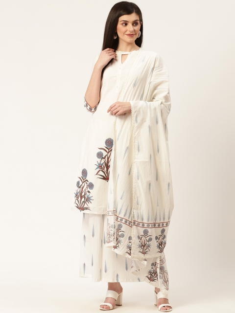 

Moda Rapido Women Off-White & Blue Printed Kurta with Palazzos & Dupatta