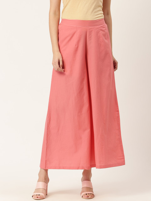 

Moda Rapido Women Pink Solid Wide Leg Palazzos