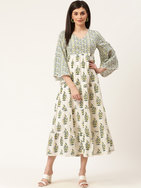 

Moda Rapido Women Off-White & Yellow Printed A-Line Dress