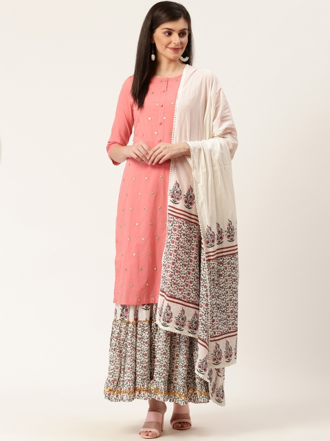 

Moda Rapido Women Pink and Beige Printed Kurta with Palazzos & Dupatta