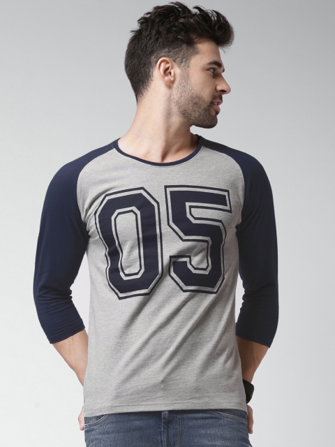 

Moda Rapido Grey Melange & Navy Printed T-shirt