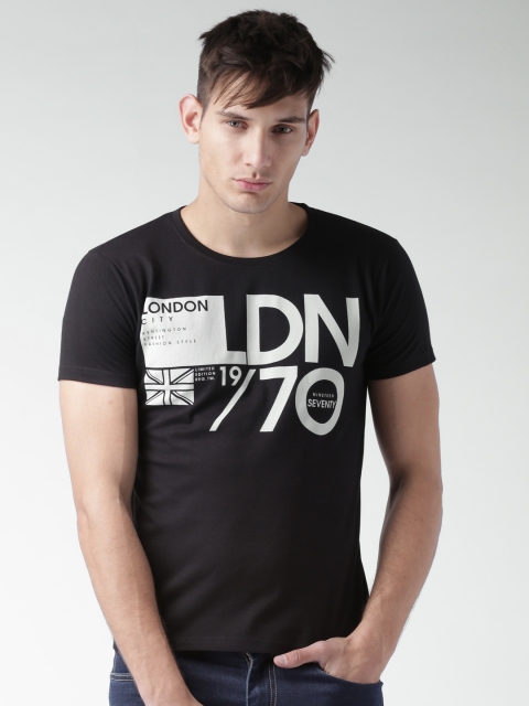 

Moda Rapido Black Printed T-shirt