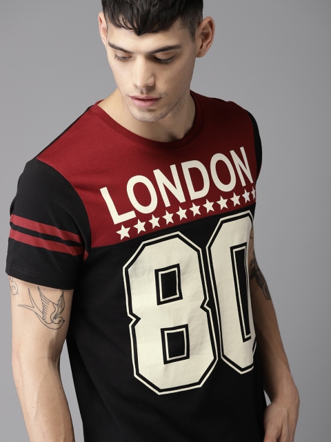 

Moda Rapido Men Black & Red Printed Round Neck T-shirt