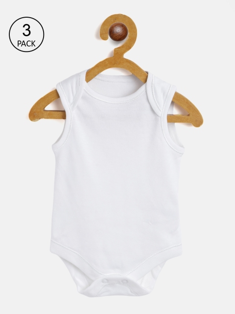 

mothercare Infant Kids Pack of 3 White Solid Pure Cotton Rompers