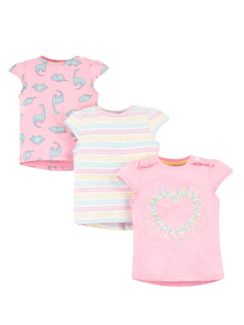 

mothercare Infant Girls Pack of 3 Round Neck T-shirts, Pink