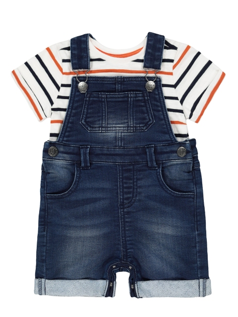 

mothercare Infant Boys Blue Washed Denim Dungaree Shorts with Tshirt, Navy blue