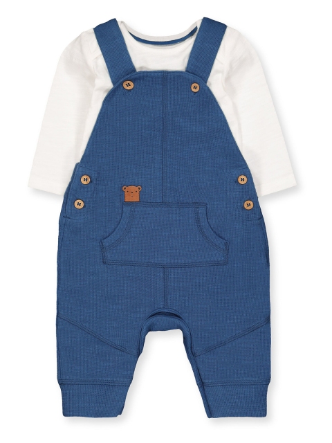 

mothercare Infant Boys 2 Piece Set of White Bodysuit & Blue Dungarees