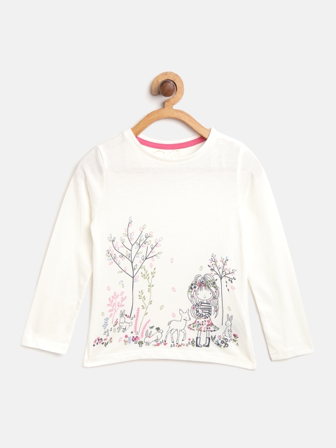 

mothercare Girls White Printed Round Neck T-shirt
