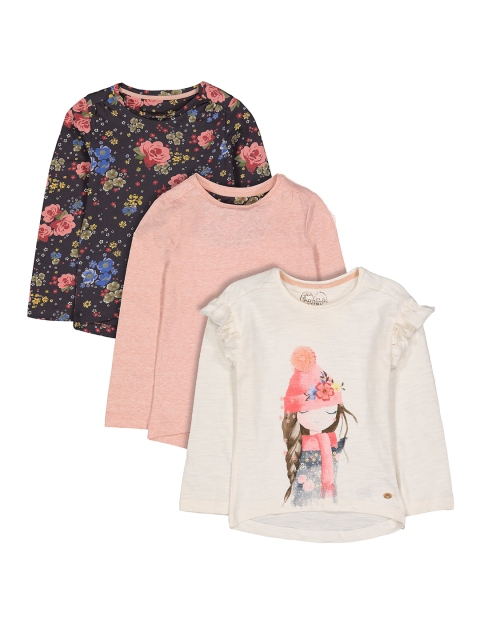 

mothercare Infant Girls Multicoloured Pack of 3 Printed T-shirts, Multi