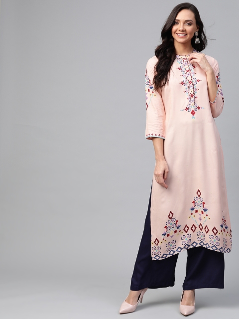 

HERE&NOW Women Pink Yoke Design Straight Kurta