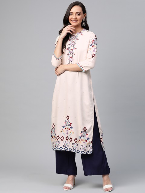 

HERE&NOW Women Pink & Maroon Yoke Design Straight Kurta