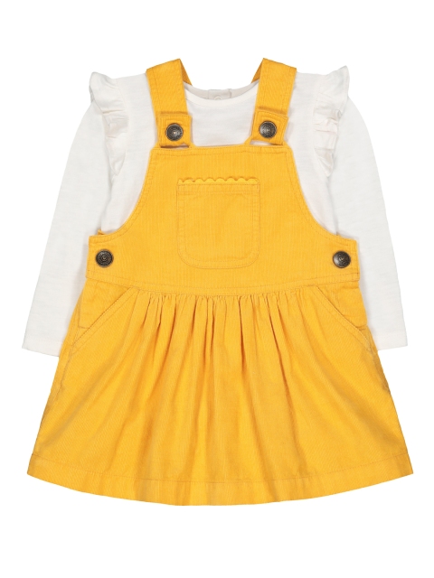 

mothercare Girls Yellow & White Solid Pinafore Dress With Tshirt