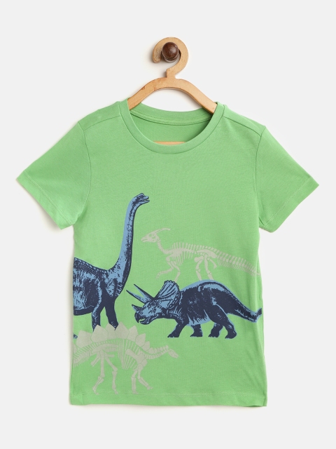 

mothercare Boys Green Dinosaurs Printed Round Neck Pure Cotton T-shirt