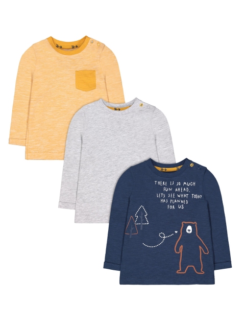 

mothercare Infant Boys Pack of 3 Round Neck T-shirts, Navy blue