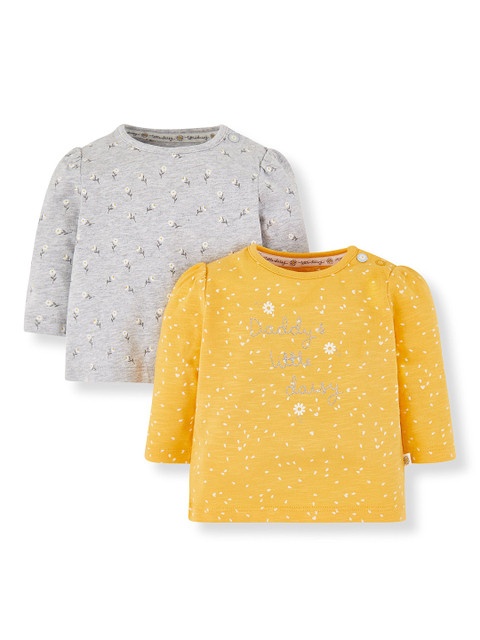 

mothercare Girls Multicoloured Pack of 2 Printed Pure Cotton Tops, Yellow