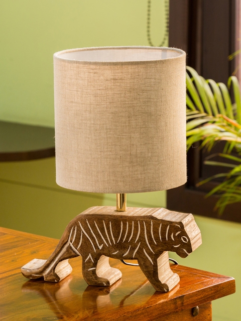 

ExclusiveLane Beige Solid Handcrafted Tiger Panthera Bedside Lamp