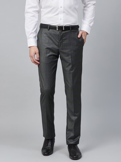 

Blackberrys Men Charcoal Grey Skinny Fit Checked Formal Trousers