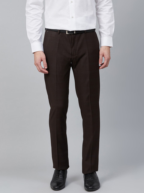 

Blackberrys Men Coffee Brown Skinny Fit Checked Formal Trousers