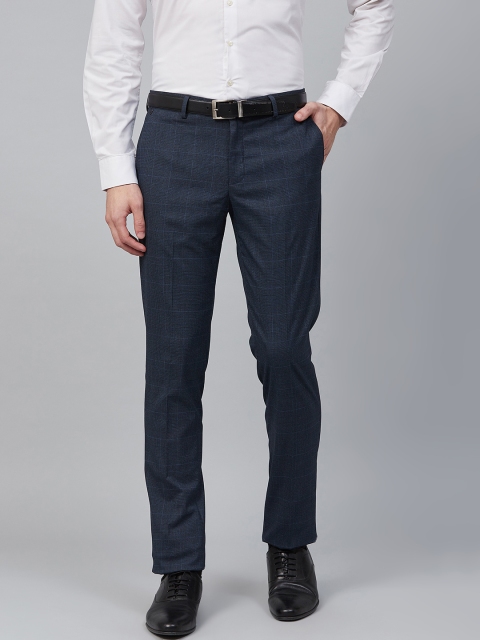 

Blackberrys Men Navy Blue Slim Fit Checked Formal Trousers