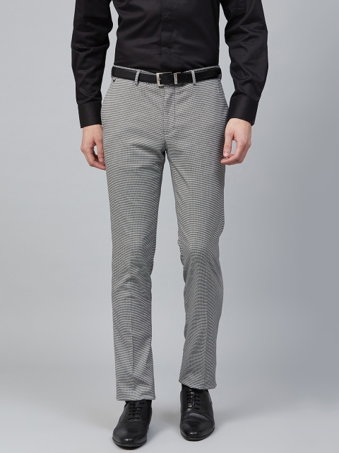 

Blackberrys Men Grey & Black Slim Fit Houndstooth Formal Trousers