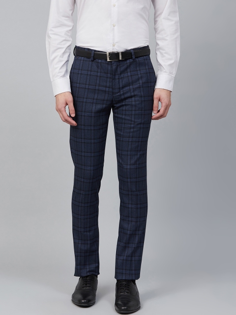 

Blackberrys Men Navy Blue & Black Slim Fit Checked Formal Trousers