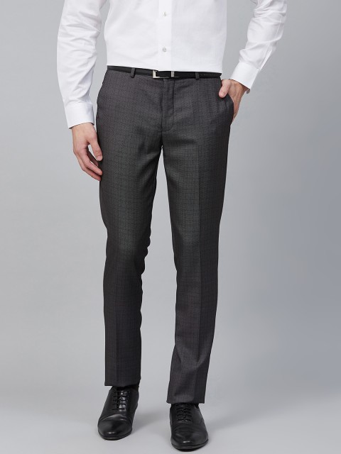 

Blackberrys Men Charcoal Grey Slim Fit Checked Formal Trousers