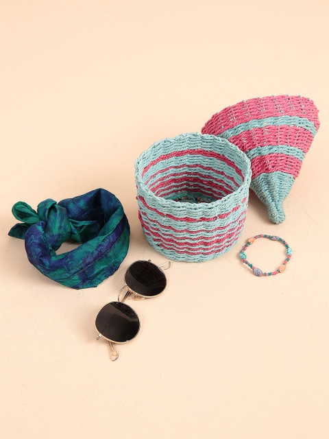 

Chumbak Pink & Blue Self-Design Pastel Prance Basket With Lid