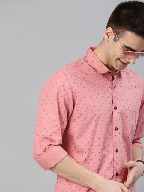 

Mast & Harbour Men Pink Slim Fit Floral Micro Printed Casual Shirt