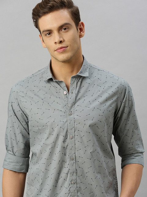 

Mast & Harbour Men Grey and Navy Blue Regular Fit Printed Casual Shirt