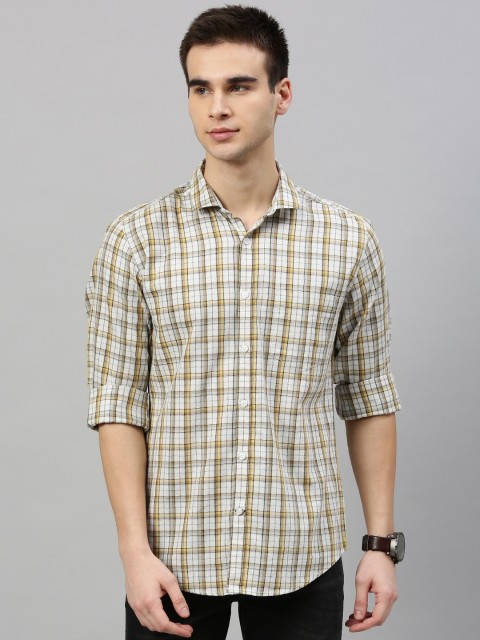 

Mast & Harbour Men Off-White & Mustard Yellow Regular Fit Checked Casual Shirt