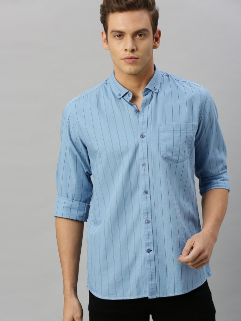 

Mast & Harbour Men Blue and Black Regular Fit Striped Casual Shirt