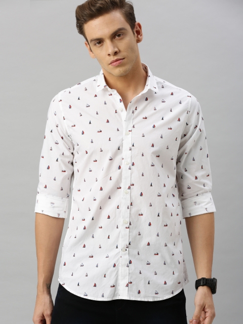 

Mast & Harbour Men White and Red Regular Fit Printed Casual Shirt