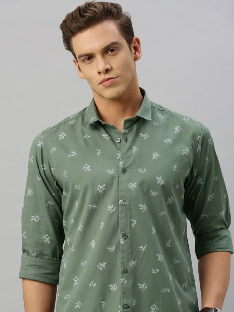 

Mast & Harbour Men Olive Green and Grey Regular Fit Floral Printed Casual Shirt