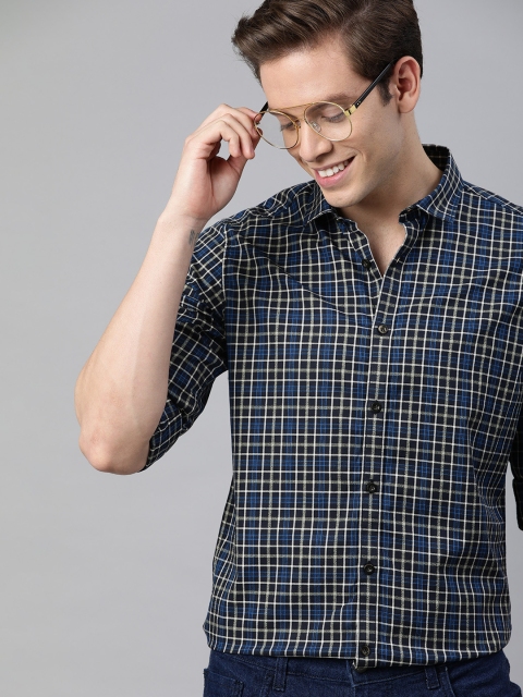 

Mast & Harbour Men Navy Blue & White Regular Fit Checked Smart Casual Shirt