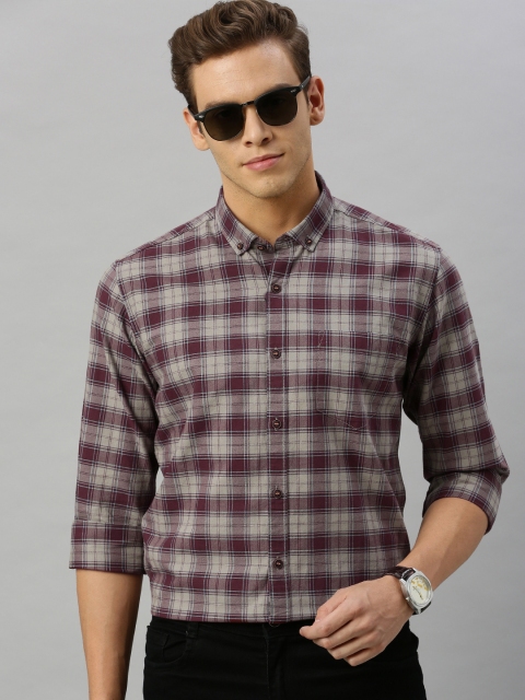 

Mast & Harbour Men Burgundy and Grey Regular Fit Checked Casual Shirt
