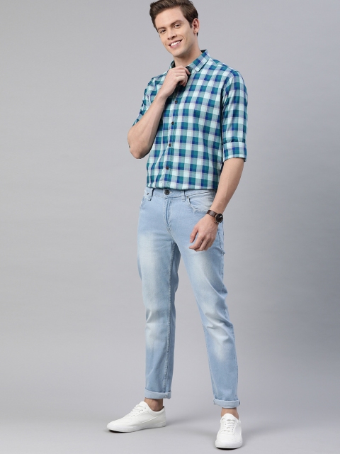 

Mast & Harbour Men Green & Blue Regular Fit Checked Smart Casual Shirt
