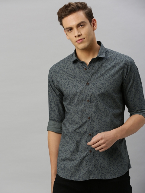 

Mast & Harbour Men Grey and Navy Blue Regular Fit Printed Casual Shirt