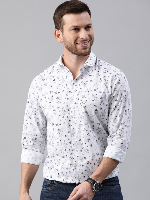 

Mast & Harbour Men White & Navy Blue Regular Fit Printed Smart Casual Shirt